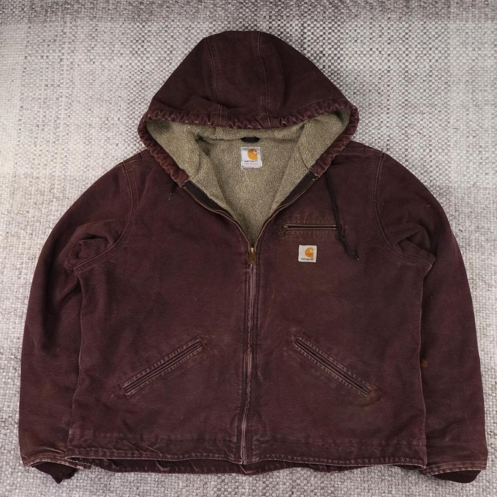 Carhartt For Women Sherpa Lined Canvas Active Jacket Brown Hooded Workwear XL